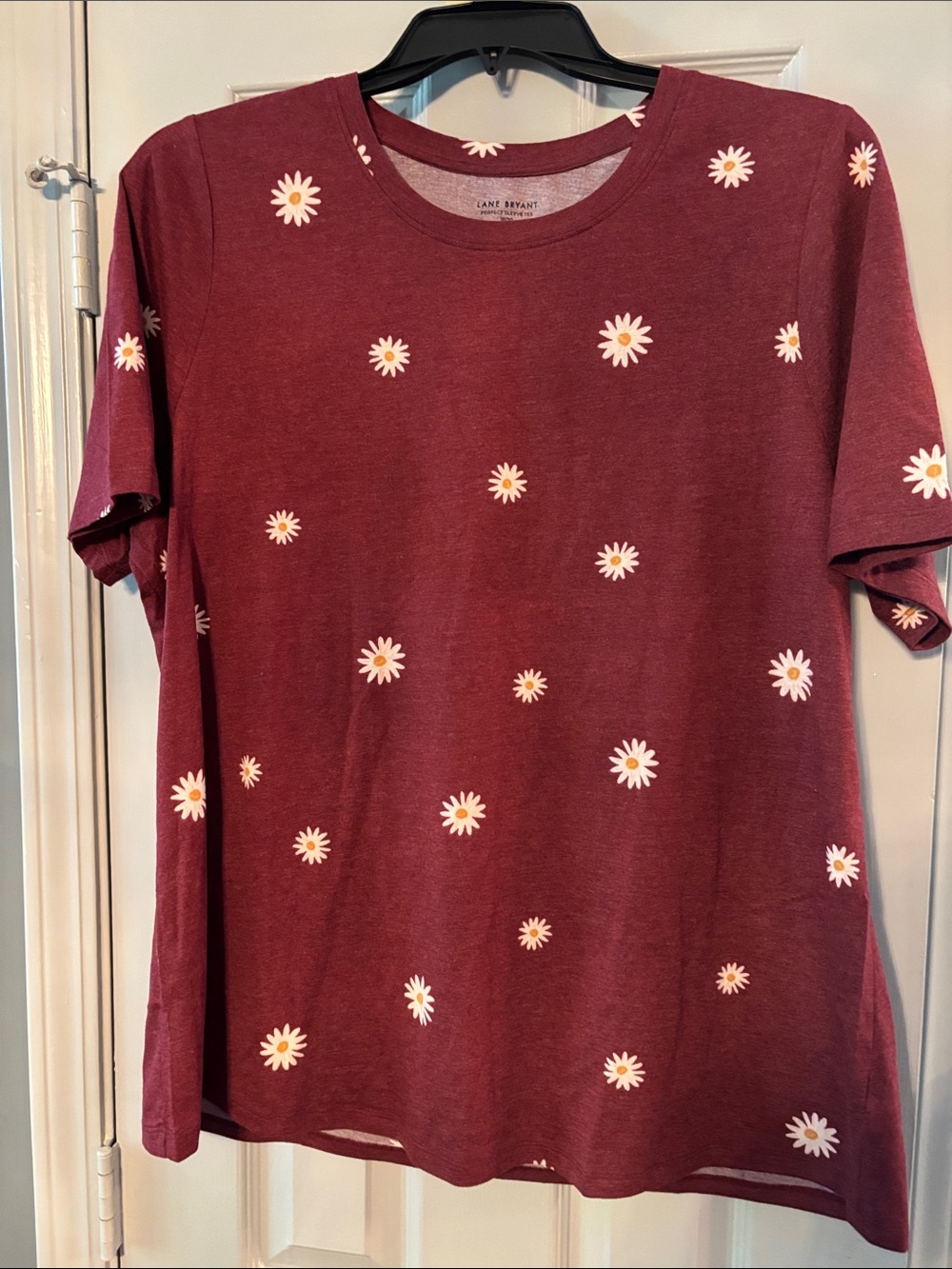 Lane Bryant Perfect Sleeve Cranberry Tee with Daisy Pattern